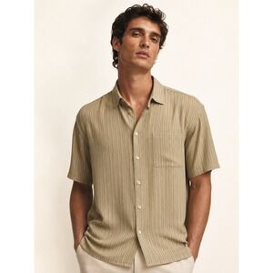 Sette Ponti Silk Shirt Mens XXL Tan Excellent Short Sleeve Striped Button Up